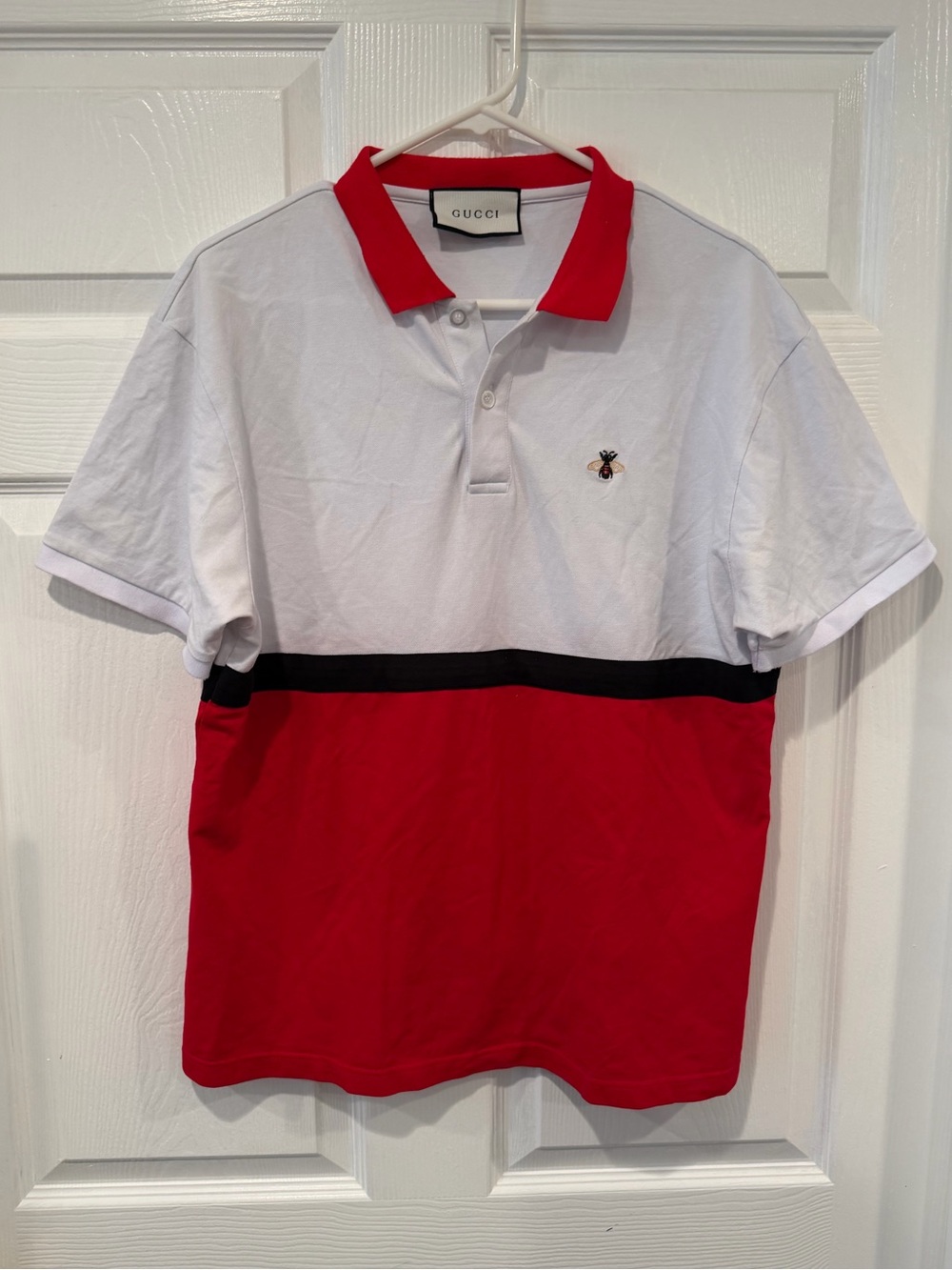 Gucci White, Red & Black Colorblock Polo